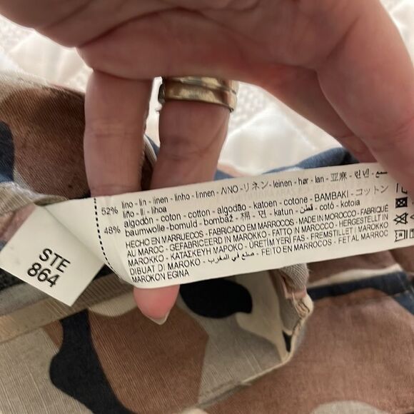 Zara Green/Brown Linen Blend Camouflage Print Bermudas Shorts. Size Medium - Picture 5 of 5